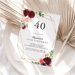 Invitation Gold Géométrique Spring Floral 40e fête d'annivers