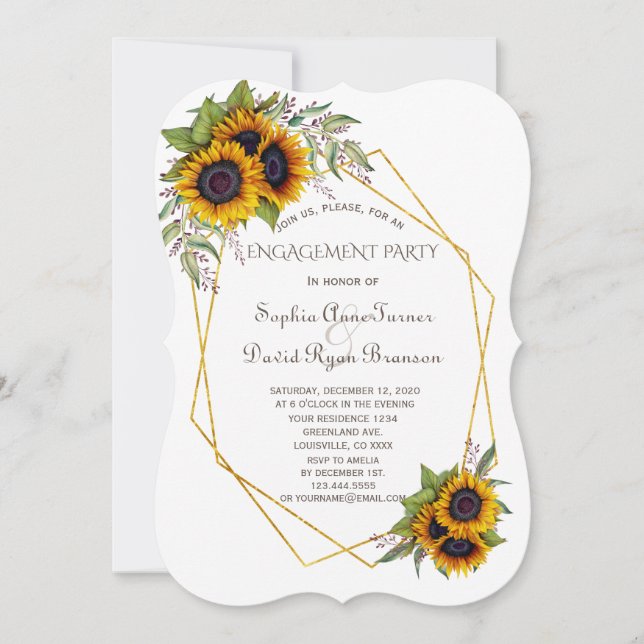 Invitation Gold Géométrique Tournesols (Devant)