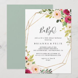 Invitation Gold Géométrique Vert BabyQ Baby shower Barbecue