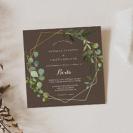 Invitation Gold Géométrique Vert Brown Mariage espagnol