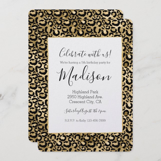 Invitation Gold Glam Black Leopard (Devant / Derrière)