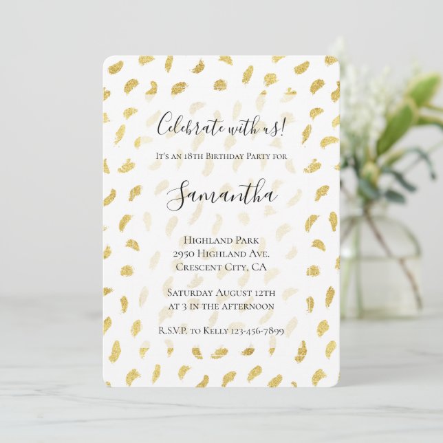 Invitation Gold Glam Blanc Abstrait Anniversaire (Debout devant)