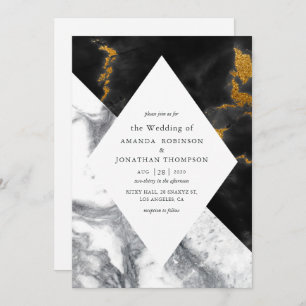 Invitation Gold Glam Faux Parties scintillant Mariage en marb