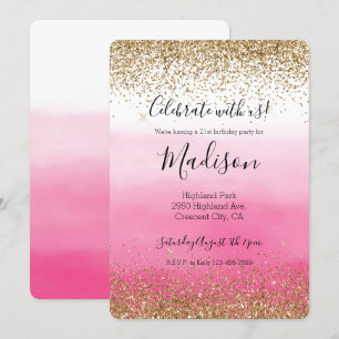 Invitation Gold Glam Glitzy Sparkle Parties scintillant Pink 