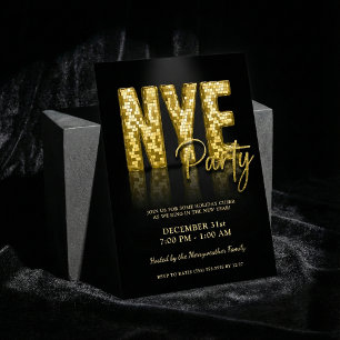 Invitation Gold Glam New Years Eve Party Disco