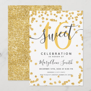 Invitation Gold Glam Parties scintillant Confetti 16e anniver