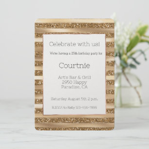 Invitation Gold Glam Parties scintillant rayures Anniversaire