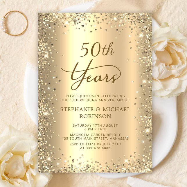 Invitation Gold Glitter Metallic 50th Wedding Anniversary (Créateur téléchargé)