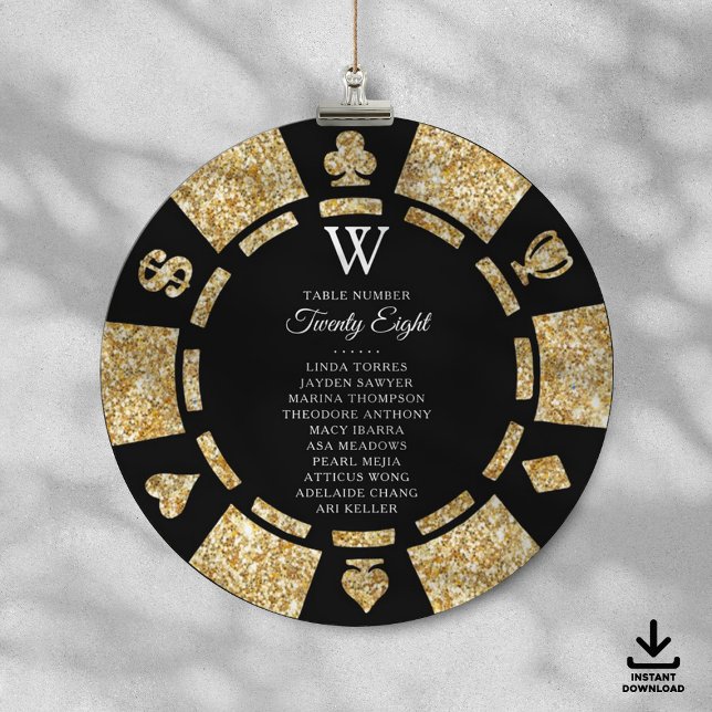 Invitation Gold Glitter Monogram Poker Chip Casino Wedding (Créateur téléchargé)