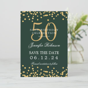 Invitation Gold Green 50th Birthday Enregistrer la date Détai