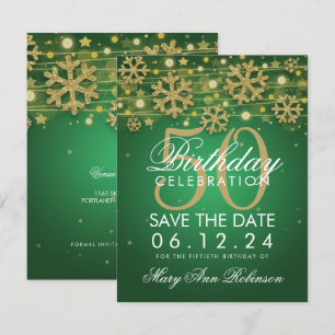 Invitation Gold Green 50th Birthday Save Date Winter