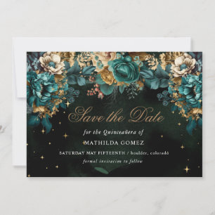 Invitation Gold Green Celestial Quinceañera Enregistrer la da
