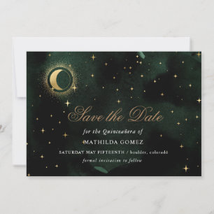 Invitation Gold Green Celestial Quinceañera enregistrer la da