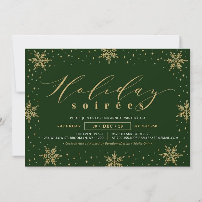 Invitation Gold & Green Corporate Holiday Soiree Party (Devant)
