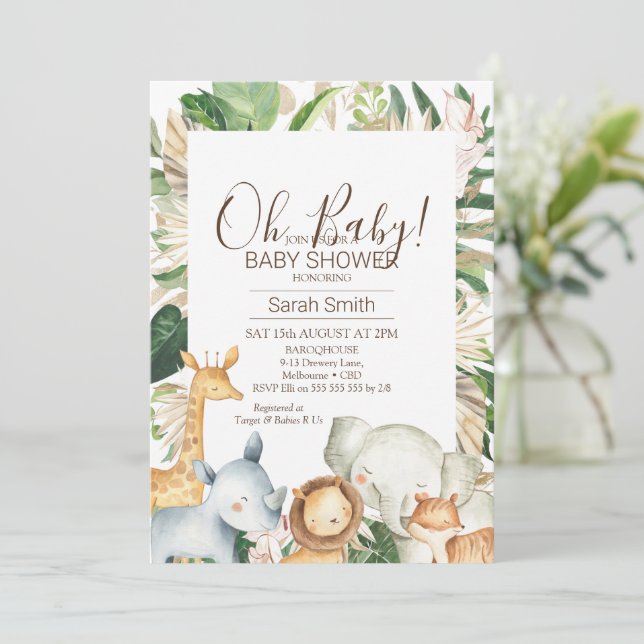 Invitation Gold Green Foliage Boho Safari Baby shower (Debout devant)