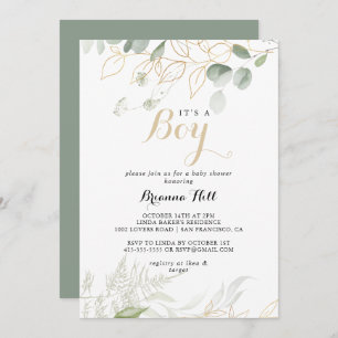 Invitation Gold Green Foliage C'est un Baby shower garçon