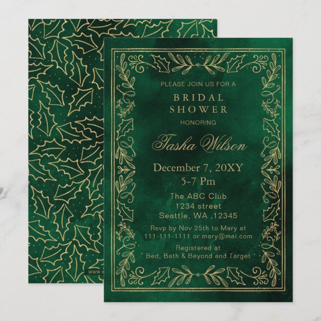 Invitation Gold Green Foliage vacances Fête des mariées (Devant / Derrière)