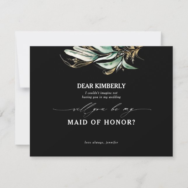 Invitation Gold Green Maid of Honor / Bridesmaid Proposition (Devant)