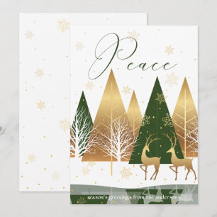 Invitation Gold Green Tree moderne Deer Paix voeux de vacance