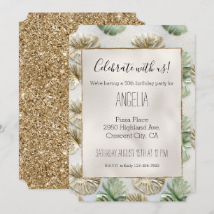 Invitation Gold Green White Feuilles tropicaux
