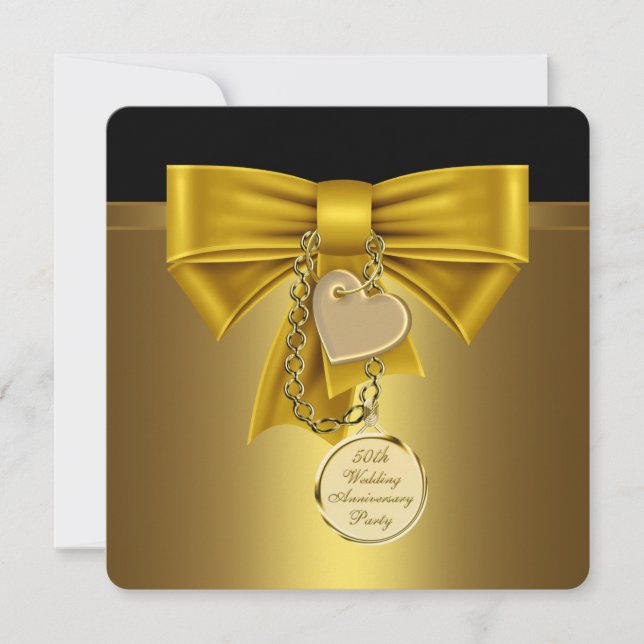 Invitation Gold Heart Gold 50th Mariage Anniversary Party (Devant)