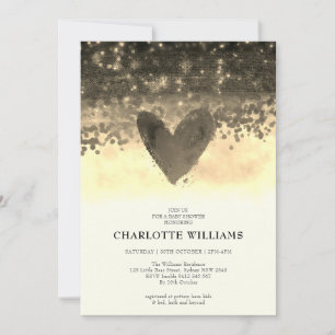 Invitation Gold Heart Parties scintillant Aquarelle Bébé garç