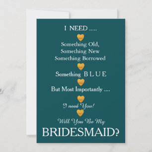 Invitation Gold Heart Will You Be my Bridesmaid
