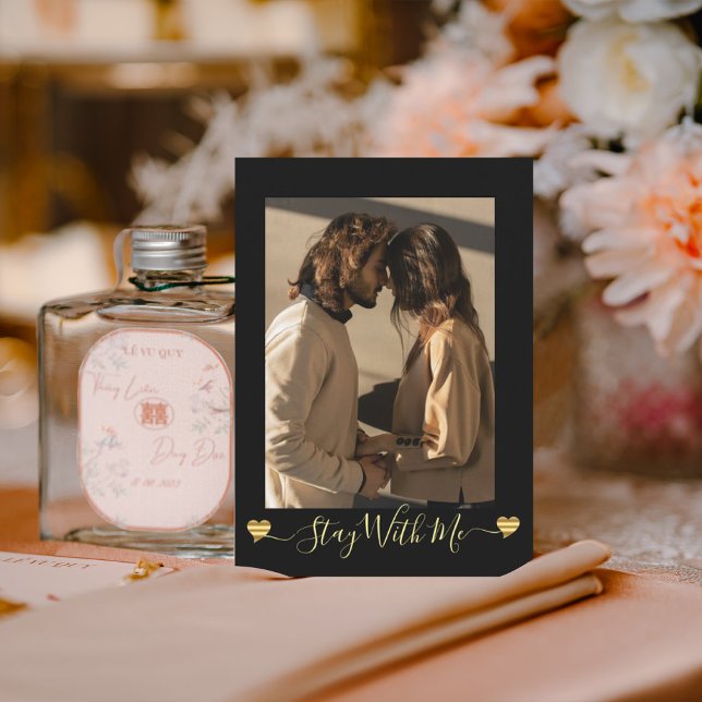 Invitation Gold Hearts Black Photo Holiday Card (Créateur téléchargé)