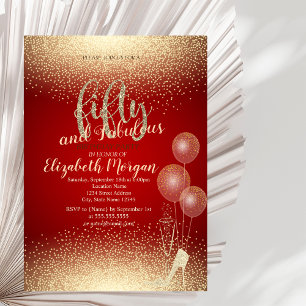 Invitation Gold High Heels Confetti, Red 50th Birthday Party