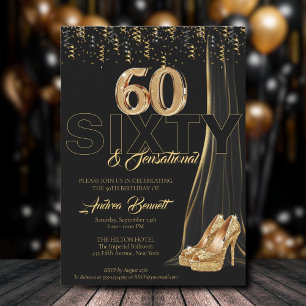 Invitation Gold High Heels Élégant 60e Anniversaire Sensation
