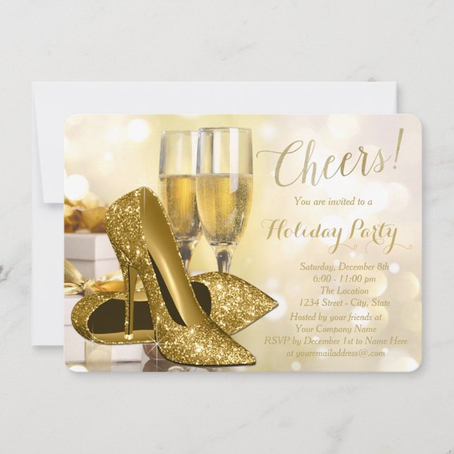 Invitation Gold High Heures Champagne Corporate Holiday Party (Devant)