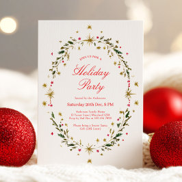 Invitation Gold Holiday Party Festive Christmas Wreath 