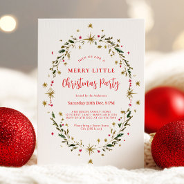 Invitation Gold Holiday Party Festive Christmas Wreath 
