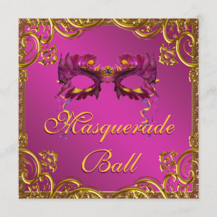 Invitation Gold Hot rose Masquerade bal