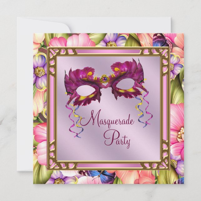 Invitation Gold Hot rose rose violet Masque Masquerade (Devant)
