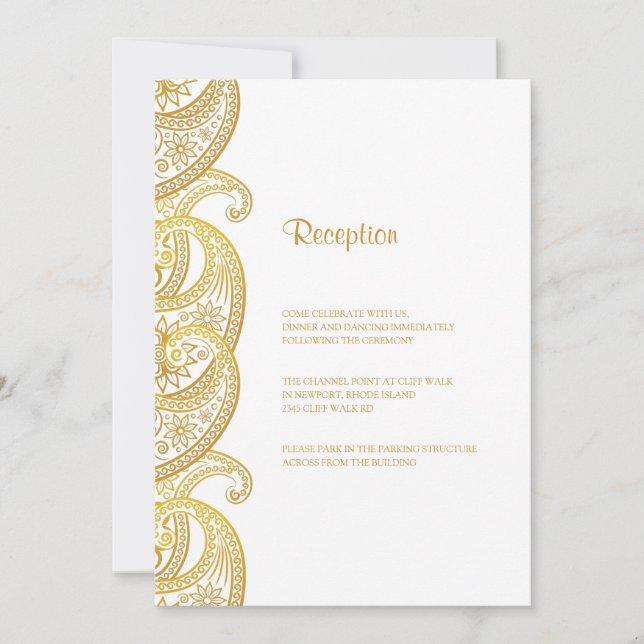 Invitation Gold Indian Paisley Réception de mariage tradition (Devant)