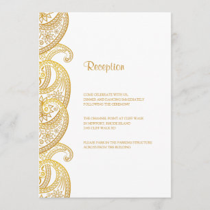 Invitation Gold Indian Paisley Réception de mariage tradition