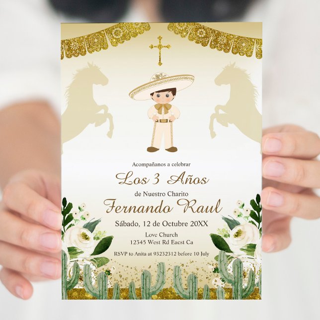 Invitation Gold Invitaciones Tres Anos, Charro Tres Anos (Créateur téléchargé)