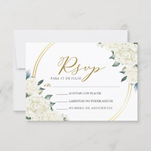 Invitation Gold Ivory Floral Nuestra Boda Mariage RSVP
