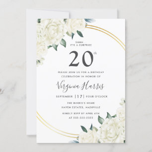 Invitation Gold Ivory Floral Vingt-vingtième anniversaire