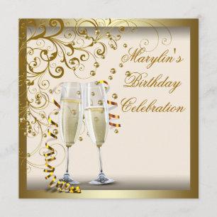 Invitation Gold Ivory Womans Elégante Crème Or Anniversaire