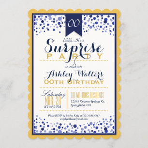 Invitation Gold Jaune, Blanc, Bleu de la marine Parti surpris