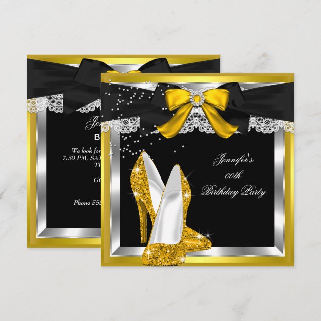 Invitation Gold Jaune Parties scintillant haute talon Silver  (Devant / Derrière)