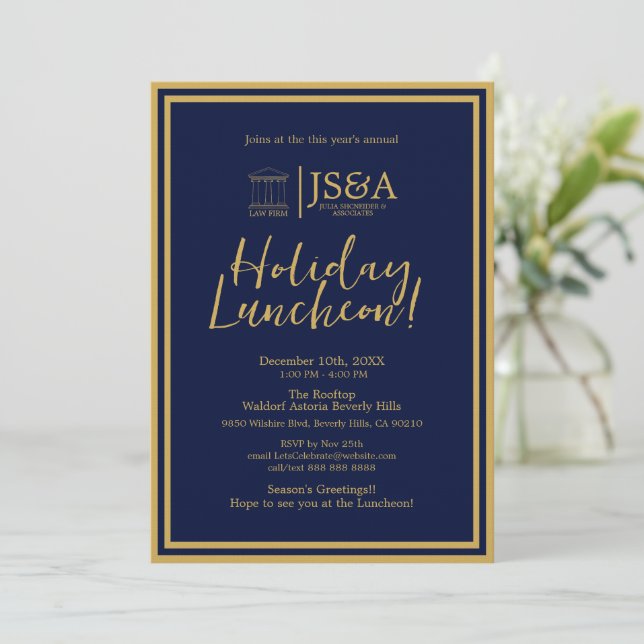 Invitation Gold Justice Columns Law Firm Holiday Luncheon (Debout devant)