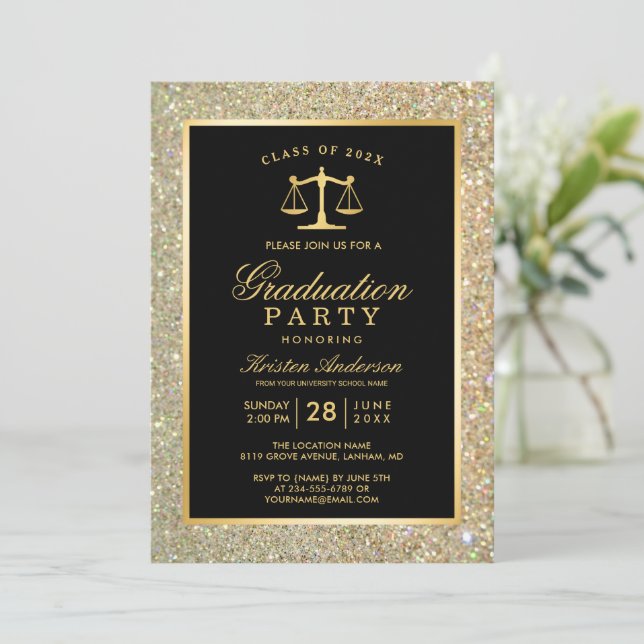 Invitation Gold Justice Scale Law School Graduation Party (Debout devant)