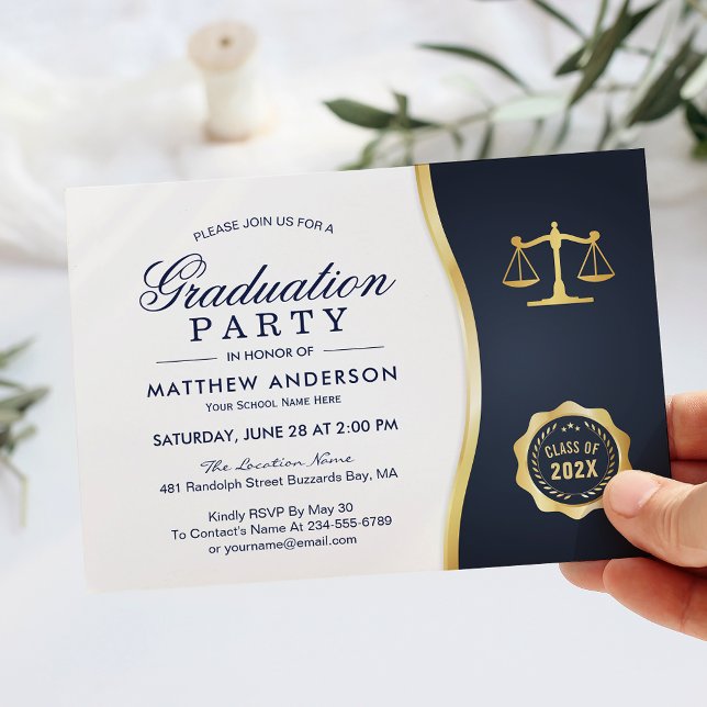 Invitation Gold Justice Wreath Law School Graduation Party (Créateur téléchargé)