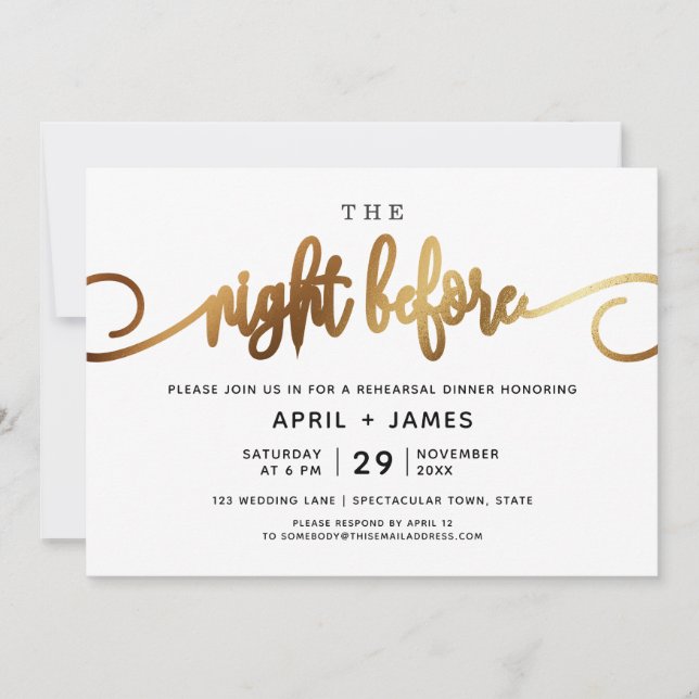 Invitation Gold La Nuit Avant Le Dîner De Répétition Invitati (Devant)