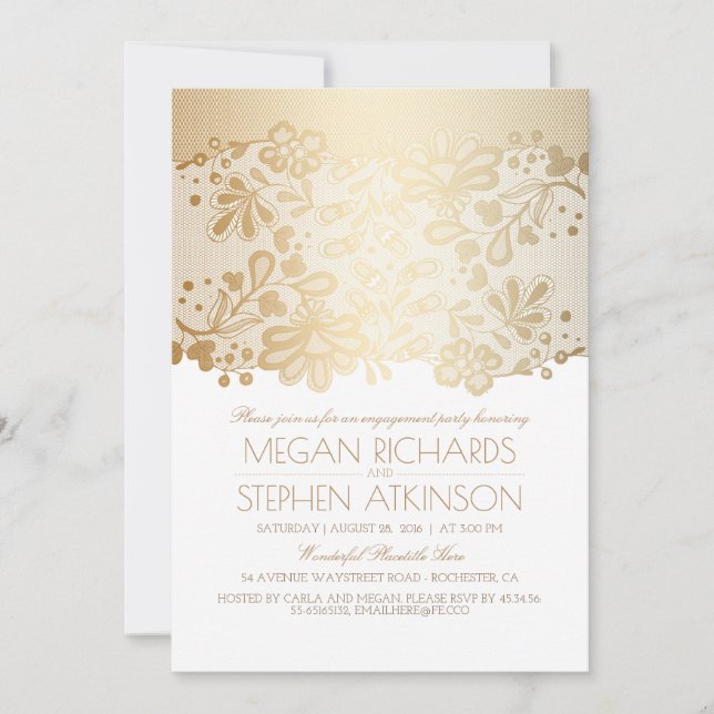 Invitation Gold Lace Elegant Vintage White Engagement Party (Devant)
