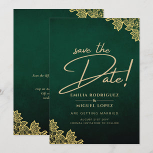 Invitation Gold Lace Emerald Green All-in-1 Wedding Invitatio