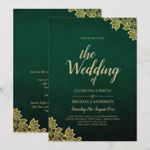 Invitation Gold Lace Emerald Green All-in-1 Wedding Invitatio